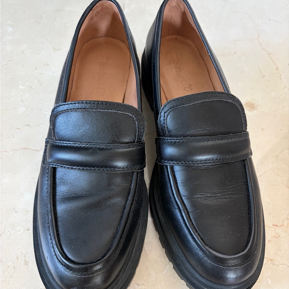 Madewell Black Leather Lug-Sole Penny Loafers - Picture 4 of 4